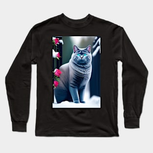 Unlock the Enchantment of British Shorthair and Snowy Roses Long Sleeve T-Shirt